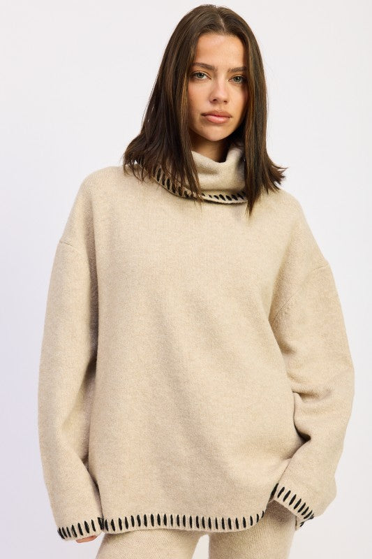OVERSIZED TURTLE NECK SWEATER WITH STITCHING – SEVEN13 Shop