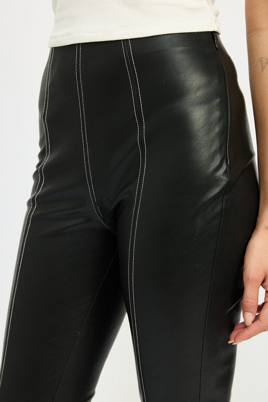 Caden Contrast Stitch Leather Pants