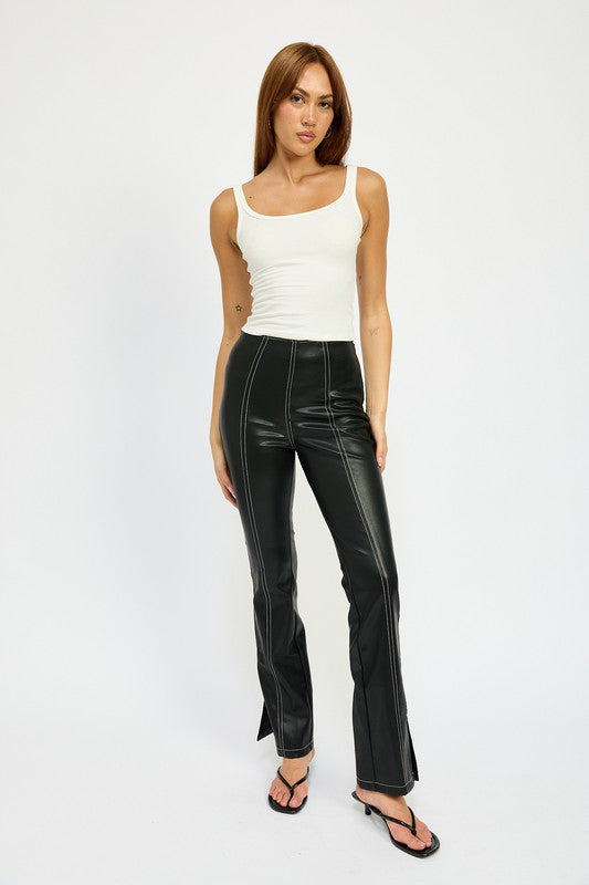 Caden Contrast Stitch Leather Pants