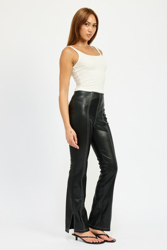 Caden Contrast Stitch Leather Pants