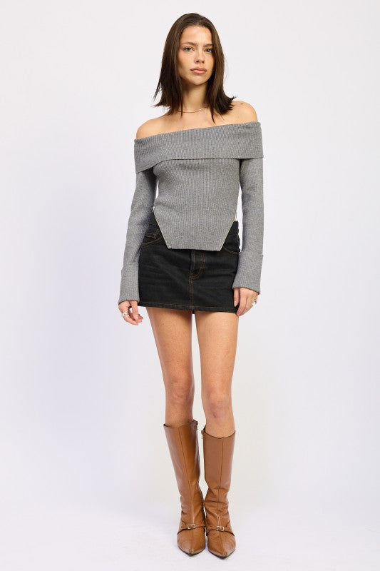 RIBBED OFF SHOULDER SWEATER WITH ZIPPER – SEVEN13 Shop